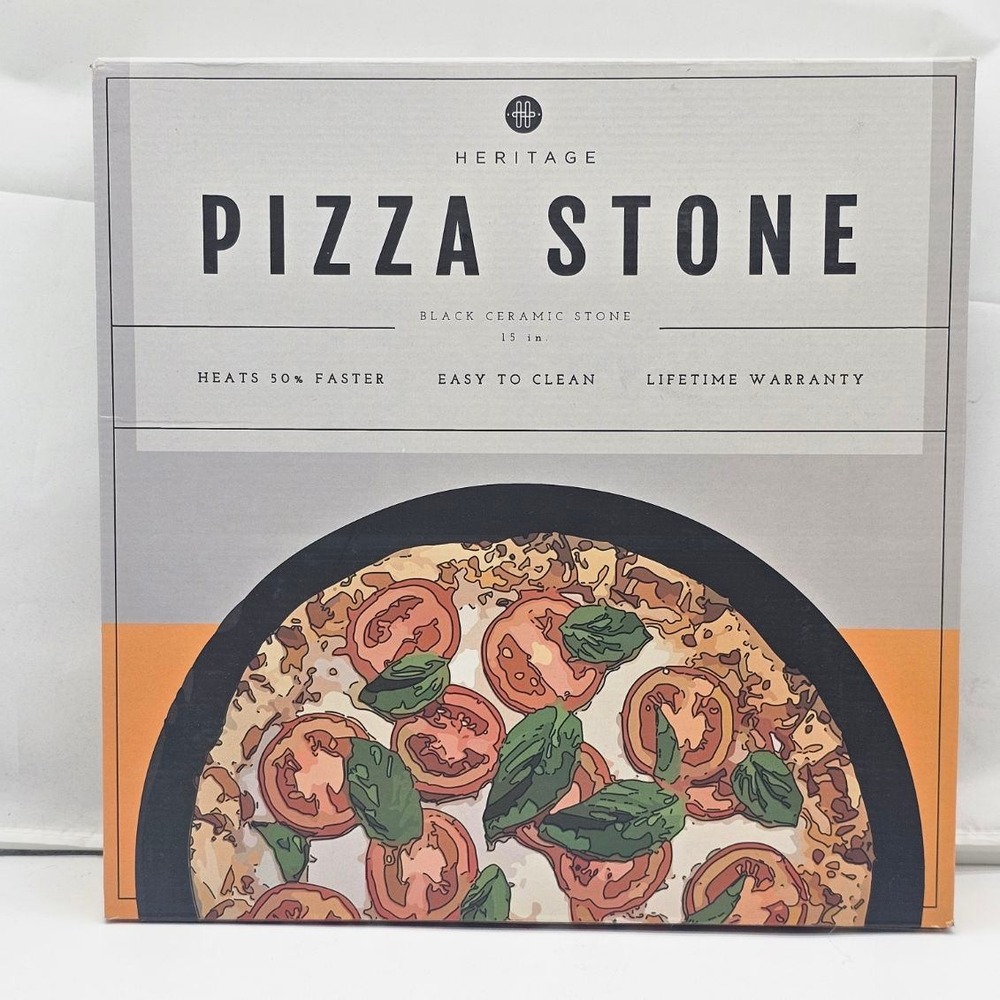 Heritage Pizza Stone 15 in Black In Sealed Box Ceramic Baking Stone with Cutter